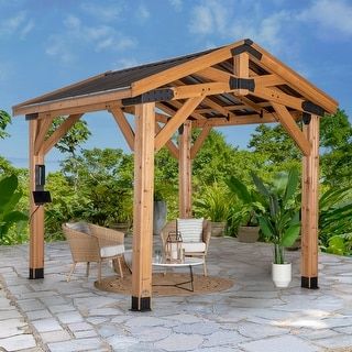 Wooden Carports, Wooden Gazebo, Hardtop Gazebo, Backyard Gazebo, Gazebo Pergola, Outdoor Gazebos, Outdoor Lights, Roof Design, Cedar Wood