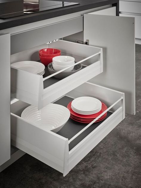 Add movement, functionality and style to any project with a cabinet or drawer with the Häfele-exclusive Matrix Box Drawer System. Drawer System, Furniture Fittings, Cabinetry Hardware, Kitchen Drawers, Drawer Box, Modern Cabinets, Fitted Furniture, Metal Drawers, Cabinet Makers