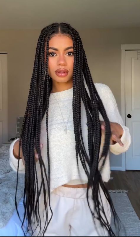 Box Braids Mullet, Voluminous Braids Black Women, Jet Black Box Braids, Celebrity Box Braids, Box Braids Caucasian Hair, Womens Bob Hairstyles, Dyed Curly Hair, Big Braids, Cute Box Braids