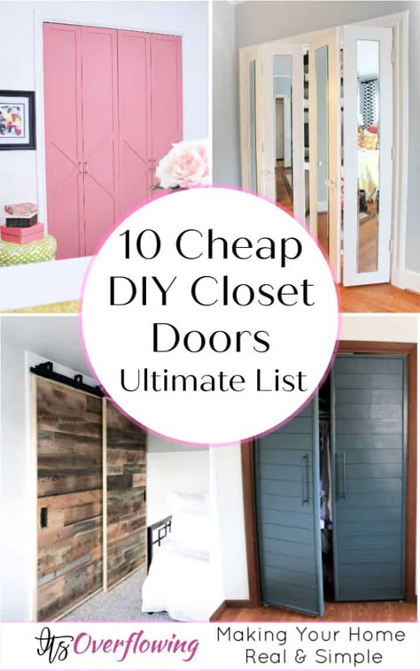 10 Cheap DIY Closet Doors That Can Make A Big Impact - Its Overflowing Making Sliding Closet Doors, Shallow Closet Ideas Bedrooms, Making Closet Doors, Wardrobe Door Diy, Cheap Door Ideas, Bifold Closet Door Alternative, Closet Door Curtain Ideas, Diy Closet Doors Cheap, Door Alternatives Diy