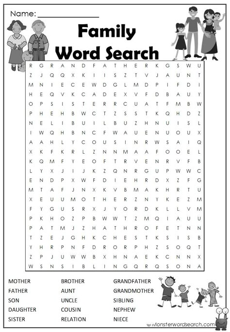 nice Family Word Search Kids Word Search Free Printable, Wordsearches For Kids Free Printable, Wordsearch For Kids, School Word Search, Word Puzzles For Kids, Family Words, Kids Word Search, Family Word, Nice Family