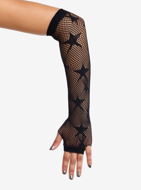 Show off your star power  baddie! These black fishnet arm warmers feature an allover star design.PolyesterImported Fishnet Arm Warmers, Shark Crochet, Fishnet Gloves, Silly Clothes, Alt Clothes, Star Clothing, Tall Hoodies, Black Fishnets, Star Design