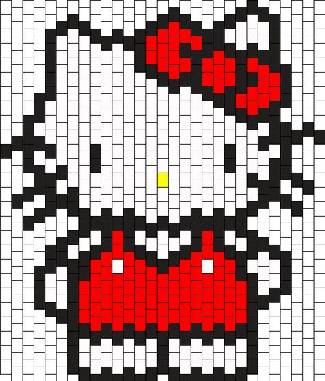 Hello Kitty Bead Pattern Hello Kitty Bead Pattern, Hello Kitty Beads Tutorial, Beaded Hello Kitty Pattern, Hello Kitty Beaded Earrings, Seed Bead Hello Kitty Pattern, Hello Kitty Kandi Pattern, Hello Kitty Brick Stitch, Bead Stitching Patterns, Beaded Hello Kitty