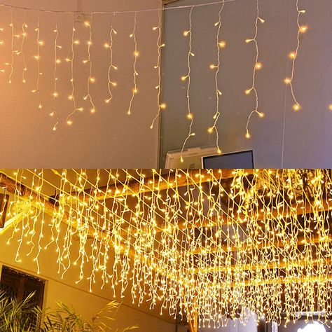 Plug In Lights, Lights For Party, Led Icicle Lights, Fairy Lights Decor, Hanging Christmas Lights, Diwali Lights, Light Backdrop, Stylish Curtains, Icicle Lights