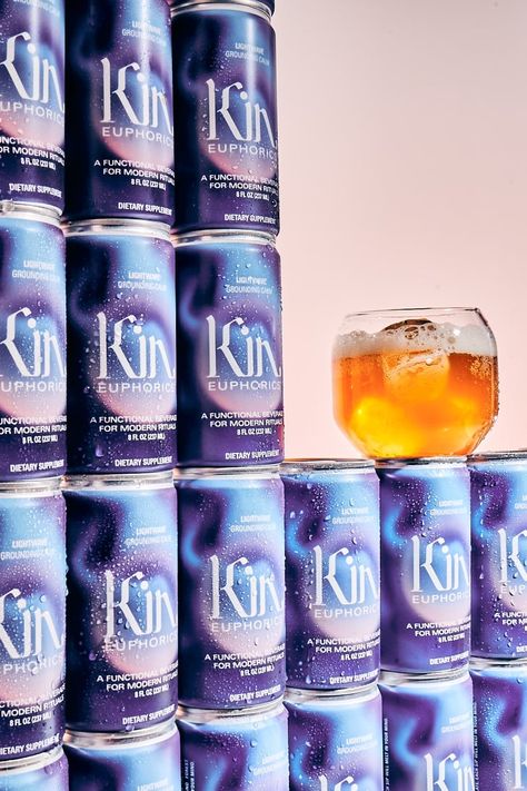 Drinkwater Aesthetic, Kin Drink, Kin Euphorics Aesthetic, Kin Euphorics, Bottled Drink Product Photography, Drink Product Photography With Model, Canned Drink Product Photography, Cosmo Drink, Diy Cocktail Bar