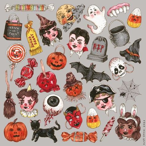 Vintage Halloween Art, Flash Sheet, Spooky Tattoos, Halloween Sticker, November 1st, Halloween Illustration, Halloween Inspo, Season Of The Witch, Arte Inspo