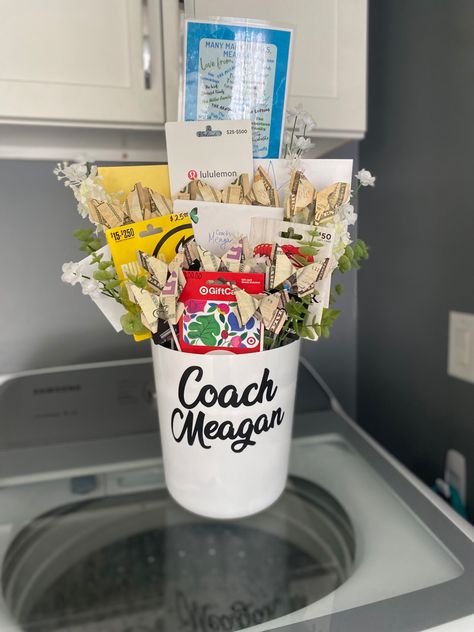 I made this for my swim coach who is retiring, if you have any questions about it feel free to messgae me <3 Card Bouquet, Gift Card Bouquet, Swim Coach, Bouquet Gift, Gift Card, Swimming, Feel Free, Gifts