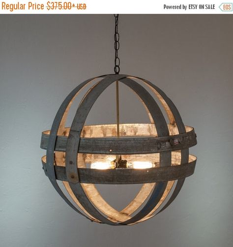 On SALE ATOM - "Cyclopean" - Wine Barrel Double Ring Chandelier - 100% RECYCLED Barrel Chandelier, Wine Barrel Art, Wine Barrel Ring, Wine Barrel Decor, Wine Barrel Crafts, Wine Barrel Rings, Barrel Ring, Barrel Projects, Barrel Decor