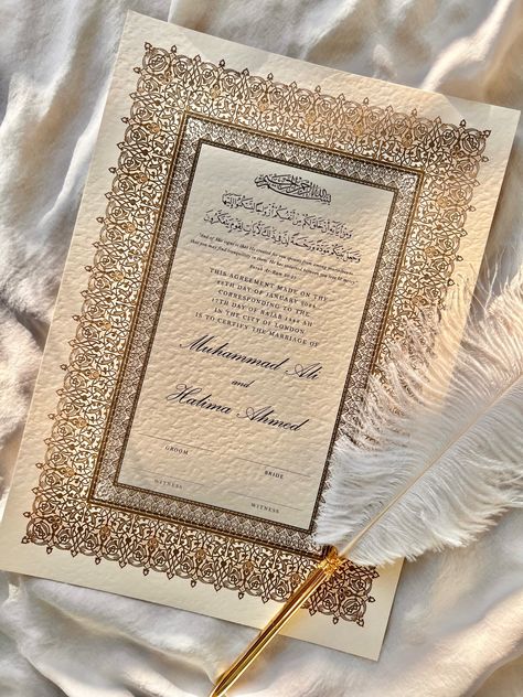 Nikkah Paper, Nikkah Pen, Nikkah Certificate, Wedding Contract, Muslim Marriage, Personalized Couple Gifts, Islamic Wedding, Gold Frames, Faith Love