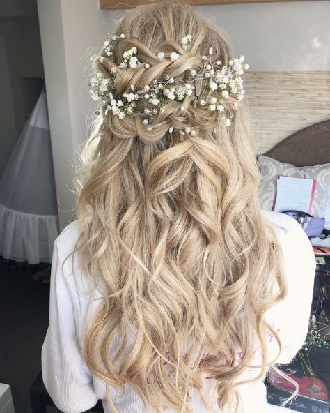 Wedding Hair Plait, Boho Wedding Hairstyles, Hair Plait, Wedding Hair Plaits, Gypsophila Wedding, Flower Crown Hairstyle, Plaits Hairstyles, Boho Wedding Hair, Hair Extensions Best