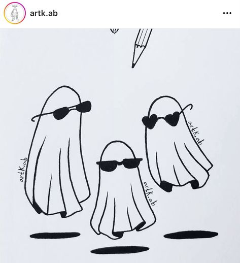 Trio Doodle Funny, Ghost Sibling Tattoos, Trio Ghost Tattoos, Three Ghosts Tattoo, Matching Ghost Tattoos Trio, Matching Tattoos Ghost, Ghost With Sunglasses Tattoo, Ghost Sketch Cute, Drawing Ideas Easy Ghost