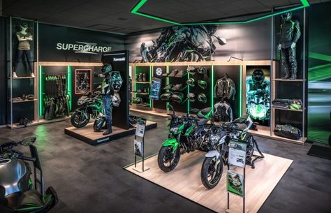 » Kawasaki Motors by Impact Motorcycle Showroom Interior, Motorcycle Showroom Design, Kawasaki Motor, Showroom Design, Retail Design, Design Show, Showroom, Motorcycles, Design