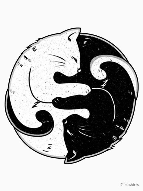 Cat Ying Yang Tattoo, Cat Ying Yang, Ying Yang Art, Tato Flash, Ying Yang Tattoo, Yin Yang Balance, Yang Tattoo, Yin Yang Art, Black Cat Tattoos