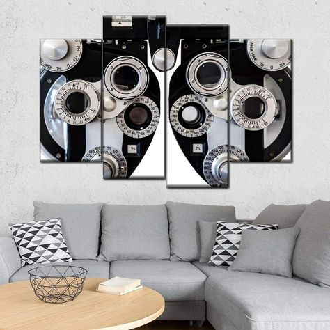 Black Phoropter Multi Panel Canvas Wall Art | ElephantStock Optometry Office, Industrial Interior Design, Optical Shop, Fashion Eyeglasses, Shop Interior Design, Multi Panel Canvas, Artistic Photography, Black Artists, Print Artist