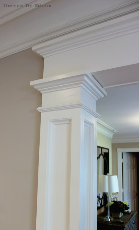 Interior Pillars, Cased Opening, Columns Interior, Archways In Homes, Foyer Wall, Molding Design, Small Foyer, Front Door Interior, Driven By Decor