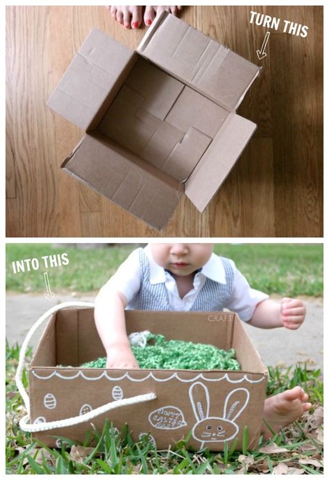 Make an Easter basket out of a brown box! I can do that! Diy Easter Basket, Easter Baskets To Make, Easter Basket Crafts, Easy Easter Crafts, Party Projects, Easter Basket Diy, About Easter, Easter Crafts Diy, Brown Box