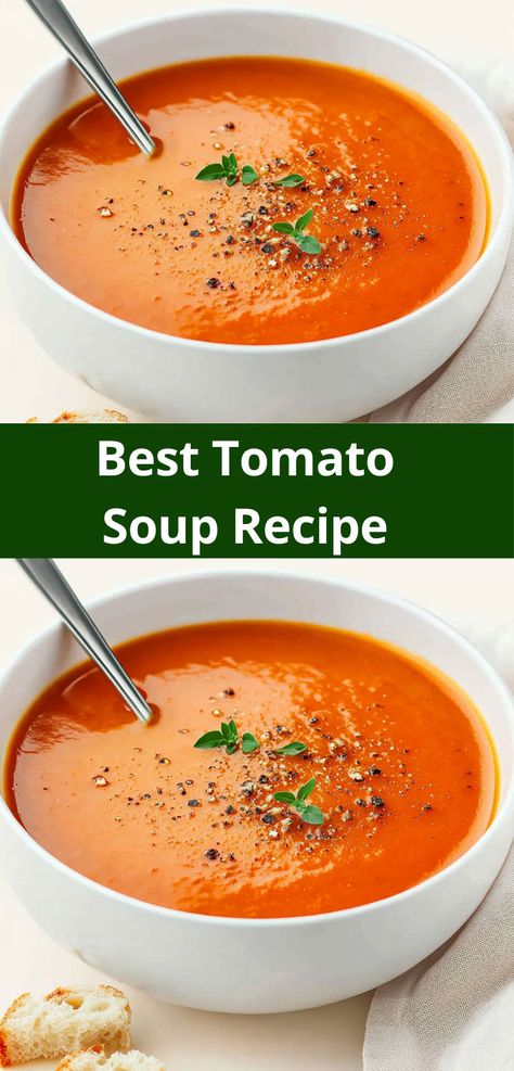 What’s for dinner? Try this easy tomato soup recipe! Made with fresh tomatoes, it's a healthy option among tomato soup recipes and soup dinner recipes, ideal for simple dinner ideas. Best Tomato Soup Recipe, The Best Tomato Soup, Easy Homemade Tomato Soup, Homemade Tomato Soup Recipe, Best Tomato Soup, Fresh Tomato Soup, Homemade Tomato Soup, Tomato Soup Easy, Fresh Tomato Recipes