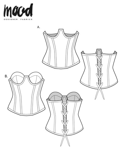 How to Add Cups to the Parker Corset - Free Sewing Pattern - Mood Sewciety Corset With Cups Pattern, Mood Fabrics Free Pattern Dress, Corset Top Pattern Free, Diy Corsets, Free Corset Pattern, Jacket Sewing Patterns, Corset Patterns, Mood Patterns, Mood Sewciety