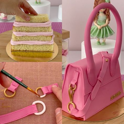 Jacquemus Handbag, Handbag Cake Tutorial, Fondant Figurines, Handbag Cakes, Purse Cake, Handbag Cake, Jacquemus Bag, Creative Birthday Cakes, Denim Purse