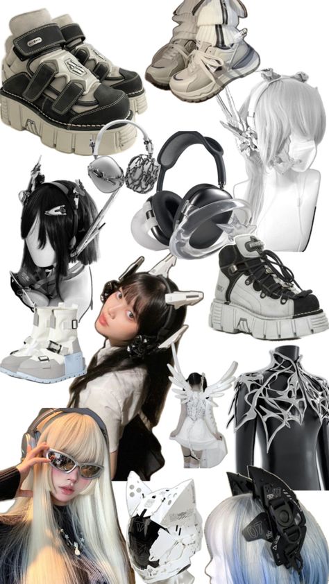 ‧₊˚🖇️✩ ₊˚🎧⊹ ♡ Mecha Fashion, Female Techwear, Cybercore Outfit, Cybercore Fashion, Y3k Outfits, Visual Kei Fashion, Cyberpunk Techwear, Kei Fashion, Concert Fits