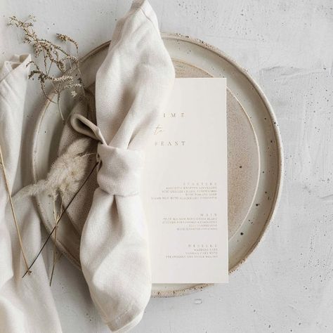 Elegant Modern Minimalist Wedding Flat Menu Invitation Napkins With Menu Cards, Montage Healdsburg, Minimalist White Wedding, Napkin Folds, Memphis Wedding, Mediterranean Wedding, Wedding Tablescape, Modern Minimalist Wedding, Modern Minimalist Design