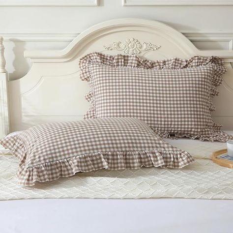 Amazon.com: Mywinlle Taupe/White Plaid Ruffle Pillowcases Farmhouse Queen Size Pillow Shams,Shabby Checkered Gingham Pillow Cases Washed Cotton Pillow Covers Set of 2 (20"x30",Taupe/White Plaid : Home & Kitchen Gingham Pillow Case, Gingham Bedding, Gingham Pillow, Body Pillow Covers, Spare Room, Cotton Pillow Cases, Cotton Pillow, White Plaid, Home Decor Furniture