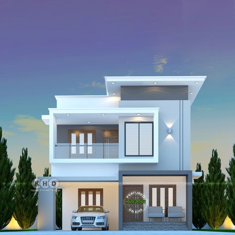 Modern Elegance - Light Grey and White Home Design Elevation Glass Design For Home, False Ceiling Lights, Sophisticated Home, Wooden Sofa Designs, Modern Home Design, Glass Balustrade, Beautiful Houses, Bungalow House, House Front Design