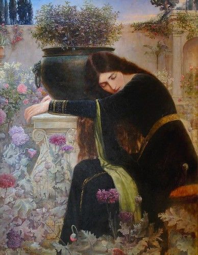 manton, george henry grenville - Isabella and the Pot of B… | Flickr Nature Textiles, Pre Raphaelite Paintings, George Henry, Pre Raphaelite Art, Istoria Artei, Rennaissance Art, Black Bamboo, Pre Raphaelite, Tableau Art