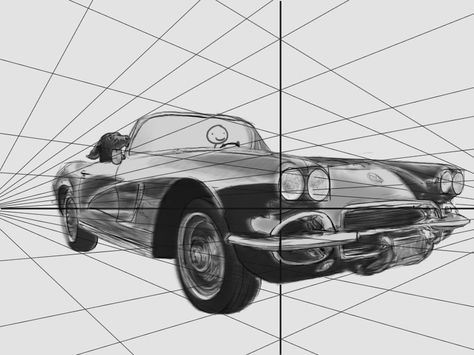 LCAD Perspective for Game Art: Wk 3 - two point perspective Car 2 Point Perspective, Car Perspective, 1 Point Perspective Drawing, 2 Point Perspective Drawing, Three Point Perspective, 3 Point Perspective, Perspective Drawings, Two Point Perspective, 1 Point Perspective