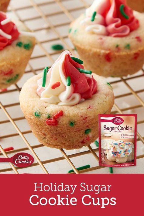 Betty Crocker Sugar Cookies, Sugar Cookie Cups, Cookie Cups Recipe, Holiday Sugar Cookies, Sugar Cookie Mix, Mini Muffin Pan, Cookie Cups, Xmas Cookies, Cookie Mix