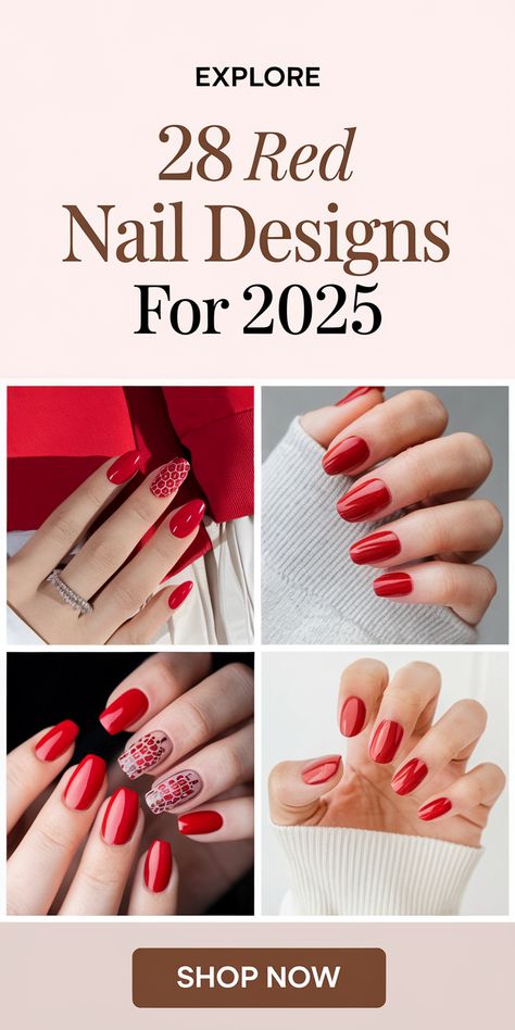 Red nail designs ideas 2025 give you a variety of stunning options to choose from, whether you're interested in simple designs like short acrylic nails or more detailed art like French tips and dark art. For a birthday or Christmas look, these nails can be both classy and fun. Explore the season’s top designs, from gel French tips and flower art to elegant almond, square, or coffin shapes. These nails are perfect for any special occasion, making you feel chic and confident all year round. Red Nail Designs, Red Nails, Nail Designs, Shop Now, Nails, Red, Design