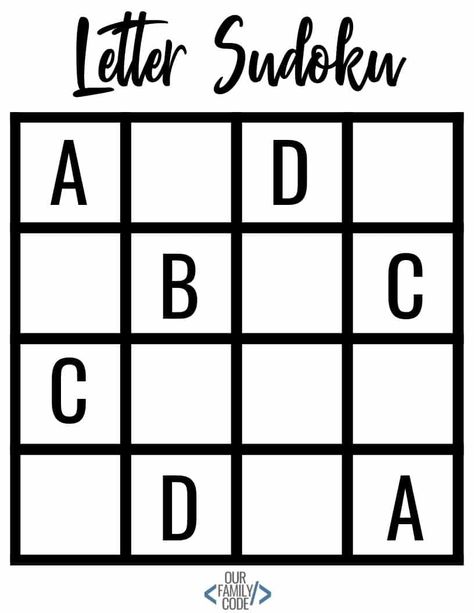 This Letter Sudoku activity is a way to introduce kids as young as preschool to the rules and the use of logical reasoning to solve a problem. #STEAM #STEM #teachkidstocode #computationalthinking #algorithms #logicalreasoning #homeschool #sudokuforkids Magic Squares Math, Unplugged Coding Activities, Medical Slp, Steam Lab, Word Games For Kids, Life Science Activities, Skills For Kids, Creative Worksheets, Computer Teacher