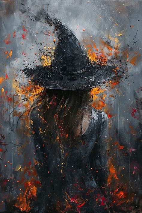 Fire Witch Wall Art Print Dark Art Oil Painting Perfect for Victorian Art Home Wall Decor 3 - Etsy Turkey Fall Fine Art Painting, Witch Painting Acrylic, Victorian Witch Art, Pagan Painting Ideas, Diy Paint Canvas Ideas, Witch Aesthetic Painting, Halloween Art Inspiration, Dark Art Acrylic Painting, Halloween Witch Painting