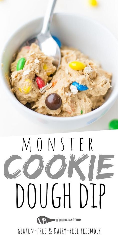 Monster Cookie Dough Dip recipe that is sure to satisfy the sweet tooth. This cookie dough is meant to be devoured as-is straight out of the bowl with a spoon. (Gluten-Free, Dairy-Free friendly) via @veggiebalance #sponsored by @bobsredmill #cookiedough #ediblecookiedough #dessert #recipes Dairy Free Dessert Dip, Dairy Free Dip Recipes, Monster Cookie Dough Dip, Edible Dough, Dairy Free Cookie Recipe, Cookie Dough Dip Recipe, Monster Cookie Dough, Dairy Free Dips, Df Recipes