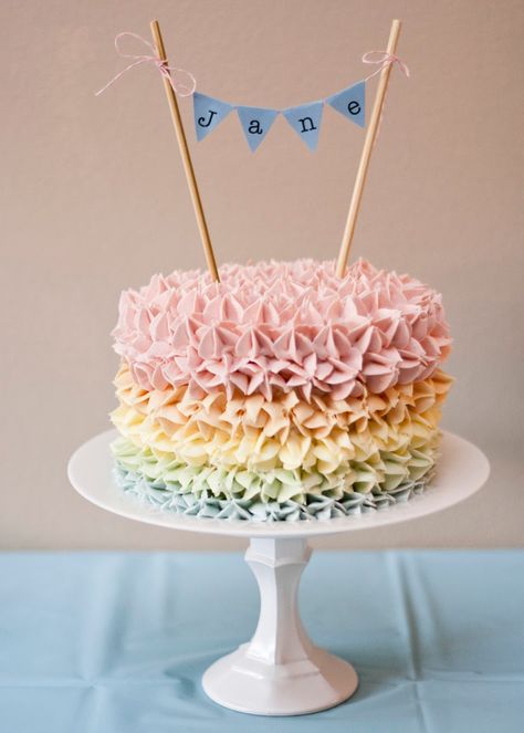 First Birthday Cake Decorating Ideas, Simple Girl Birthday Cakes, Simple Girls Birthday Cake, Baby’s First Birthday Cake, Simple Pastel Cake, Pastel First Birthday Cake, Pastel Rainbow Birthday Party Cake, Simple Kids Birthday Cake, Pastel Cupcakes Birthday