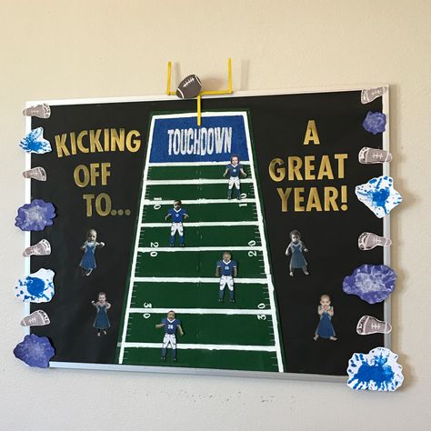 Fun Run Bulletin Board Ideas, Football Back To School Bulletin Board, Superbowl Bulletin Boards, Social Officer Tryout Board, Football Bulletin Board Ideas Schools, Athletic Bulletin Board Ideas, Homecoming Bulletin Board, Football Bulletin Board Ideas, Gym Bulletin Board Ideas