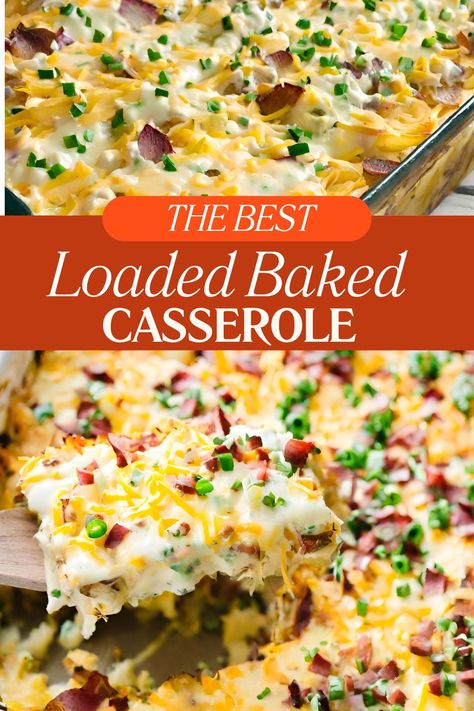 Loaded Potato Bake, Loaded Potato Casserole, Loaded Baked Potato Casserole, Delicious Family Dinners, Potluck Dinner, Baked Potato Casserole, Frozen Potatoes, Loaded Baked Potato, Potatoe Casserole Recipes