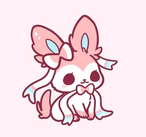 Cute Sylveon Art, Chibi Pokemon Drawings, Clefairy Tattoo, Espeon And Sylveon, Sylveon Tattoo, Fox Chibi, Sylveon Art, Sylveon Pokemon, Pokemon Flareon