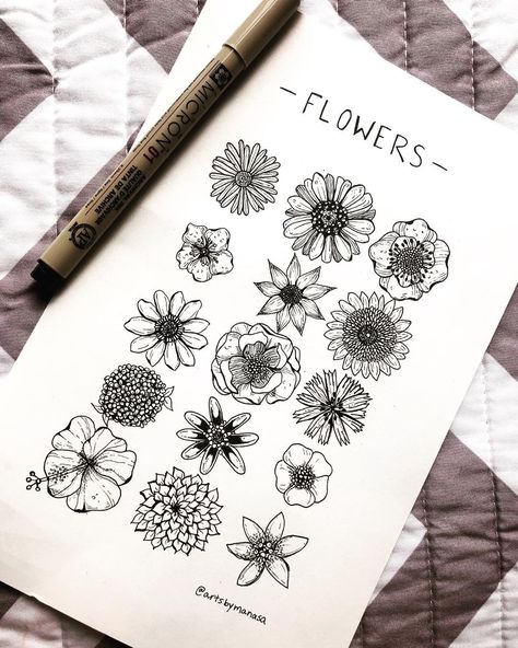 MJ on Instagram: “A bit of flower art inspired by @alicelovesdrawing  ——————— Supplies - 01 & 005 Micron Pens” Micron Pen Flowers, Doodle Journal, Doodle Art For Beginners, Micron Pens, Pen Art Work, Micron Pen, Drawing Flowers, Doodle Ideas, Flower Embroidery Designs