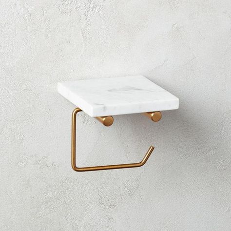 White Marble Brass Wall Shelf Toilet Paper Holder Toilet Paper Holder With Shelf, Brass Toilet, Brass Toilet Paper Holder, Marble Shelf, Modern Wall Shelf, Mounted Toilet, Decorative Wall Hooks, Black Towels, Modern Shelving