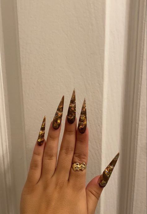 Brown Stilleto Nails Long, Xxl Nails, Gold Stiletto Nails, Long Stiletto Nails, Cute Nail Art Designs, Swarovski Nails, Stiletto Nails Designs, Bling Acrylic Nails, Rainbow Nails