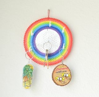 DIY Rainbow Perler Beads Key Holder : 6 Steps (with Pictures) - Instructables Perler Earring Holder, Perler Bead Earring Holder, Hama Beads Jewelry, Alt Crafts, Melt Beads, Bead Templates, Key Holder Diy, Bracelet Craft, Perler Bead Templates