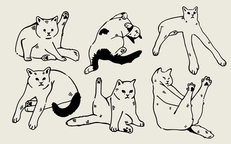 I will create a cat tattoo design Cat Inspo Tattoo, Free Flash Tattoo, Cats Illustration Drawing, Aesthetic Cat Tattoo Designs, Goofy Cat Tattoo, Cat Sitting Tattoo, Stretching Cat Tattoo, Cat Stretching Tattoo, Two Cat Tattoo