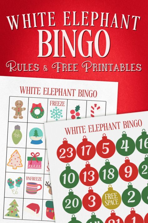 White Elephant Numbers Printable Free, White Elephant Game Variations, White Elephant Bingo, White Elephant Game Rules, Christmas Ad Libs, White Elephant Rules, Printable Bingo Cards, Free Printable Bingo Cards, Holiday Bingo