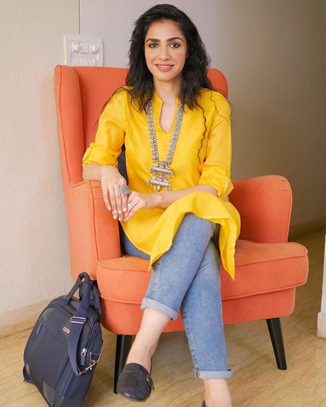 Prerna | Styling Inspirations (@prernachhabra) • Instagram photos and videos Kurti With Jeans, Shirt Design For Girls, Contemporary World, Indian Kurti Designs, Formal Wear Women, Simple Kurta Designs, Kurta Style, Simple Kurti Designs, Kurti Designs Latest