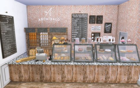 Sims 4 Cc Bakery Furniture, Sims 4 Bakery Build, Sims 4 Functional Bakery Cc, Sims 4 Cc Bakery Display, Sims Bakery, Sims4 Food, Downy Unstopables, Breads And Pastries, Mod House