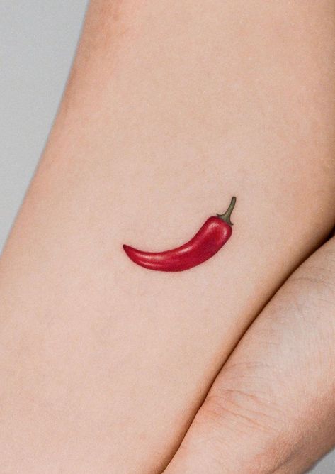 Red Chili Tattoo, Spicy Pepper Tattoo, Chilly Pepper Tattoo, Red Chili Pepper Tattoo, Small Chili Pepper Tattoo, Red Chilli Tattoo, Pepper Tattoo Ideas, Chilly Tattoo, Chili Tattoo Minimal