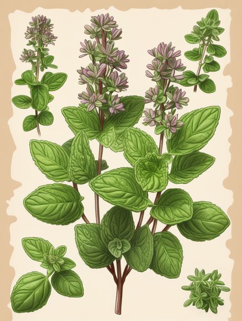 oregano plant botanical illustration | MUSE AI Oregano Illustration, Oregano Drawing, Brazilian Fruit, Oregano Plant, Stylish Black Women, Herb Art, European Garden, Big Ben London, Palette Knife Painting