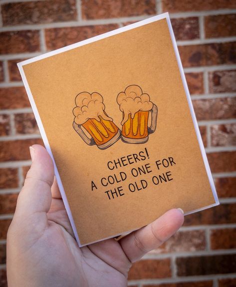 Cheers! A cold one for the old one | Beers to you! | beery happy birthday | Beer card | Beer birthday card | cheers on your birthday by MVCardsAndCo on Etsy Cheers Birthday Card, Birthday Beer, Beer Jokes, Card Inspo, Beer Birthday Cards, Beer Birthday, Happy Birthday Beer, It's Your Birthday, Beer Card