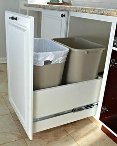 Diy Cabinet Doors, Outdoor Kitchen Appliances, Hidden Kitchen, Diy Kitchen Storage, Kitchen Storage Solutions, Kitchen Bin, Diy Kitchen Cabinets, Diy Cabinets, Kitchen Remodeling Projects